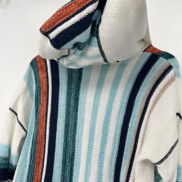 Soft Surroundings Bimini Knit Hoodie Sweater Medium Blue Striped Cotton Pullover - Picture 5 of 9